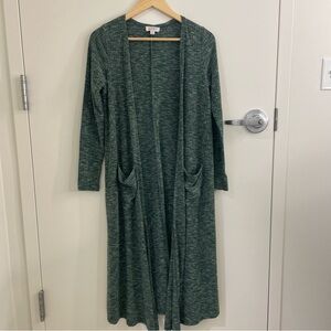 LuLaRoe Sarah Cardigan Womens Small Green Space Dye Ribbed Duster Long Sweater‎